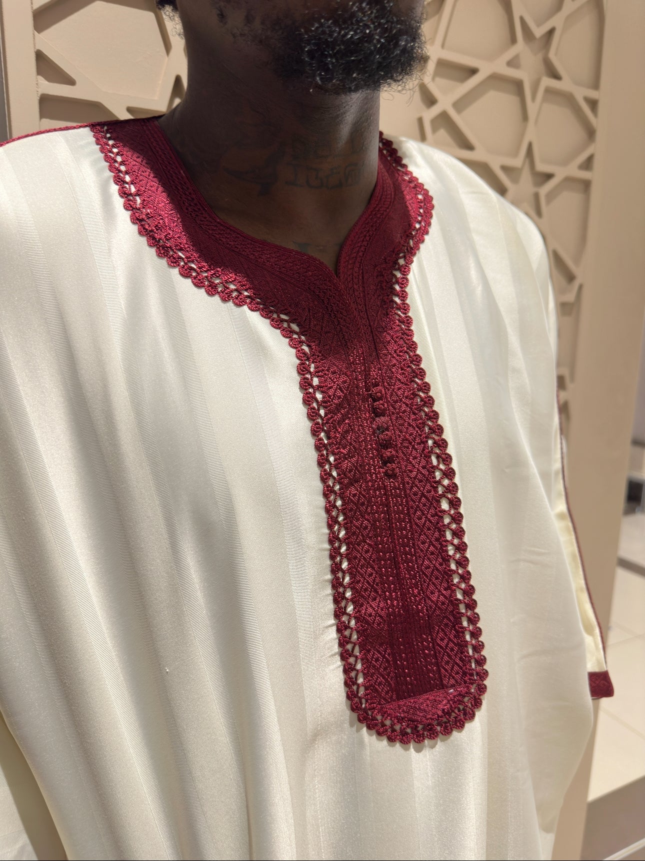 Burgundy/white Moroccan Thobe