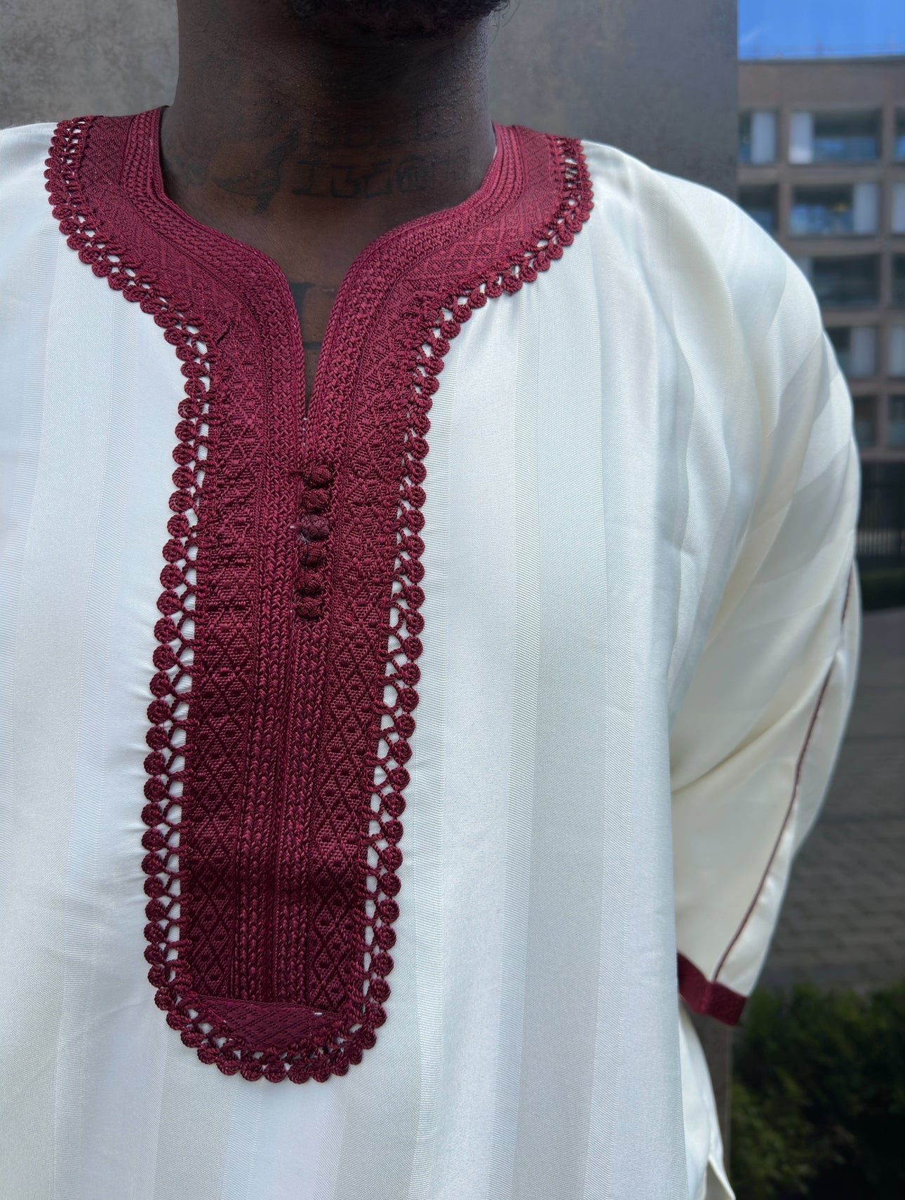 Burgundy/white Moroccan Thobe