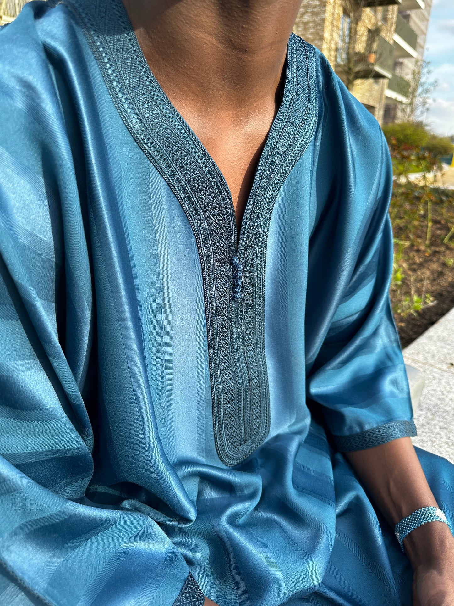 Teal Blue Monochrome Collection Moroccan Thobe