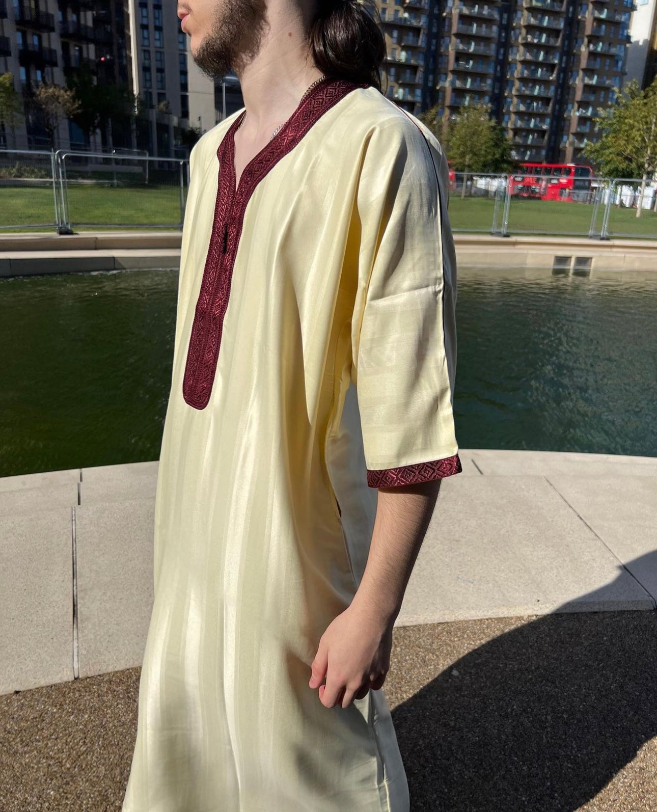 Beige/Burgundy DIAMOND COLLECTION Moroccan Thobe