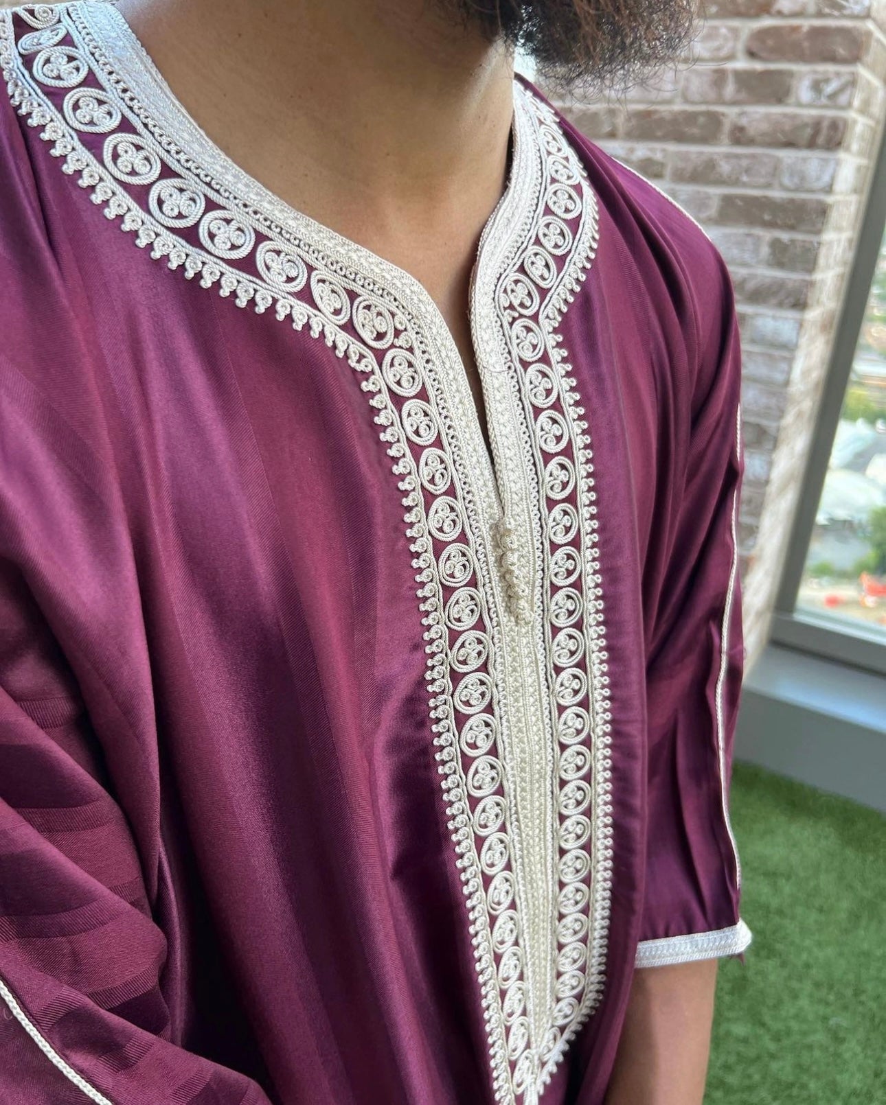 Burgundy/Beige Moroccan Thobe
