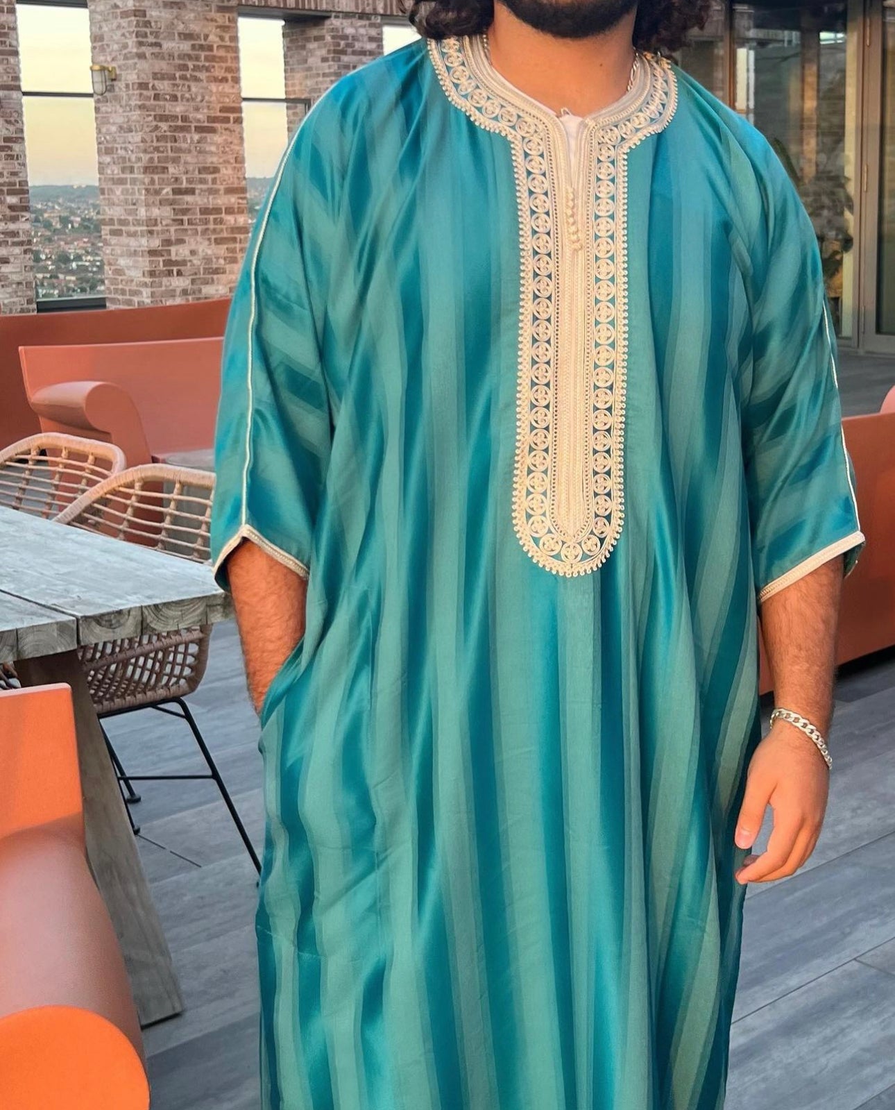 Sky Blue/Beige Moroccan Thobe