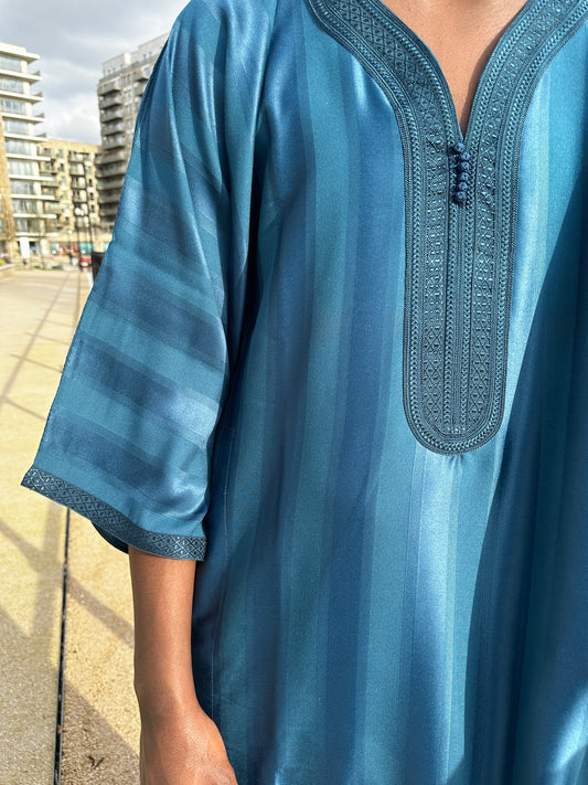 Teal Blue Monochrome Collection Moroccan Thobe