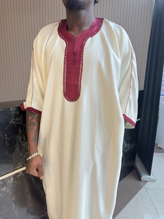Burgundy/white Moroccan Thobe