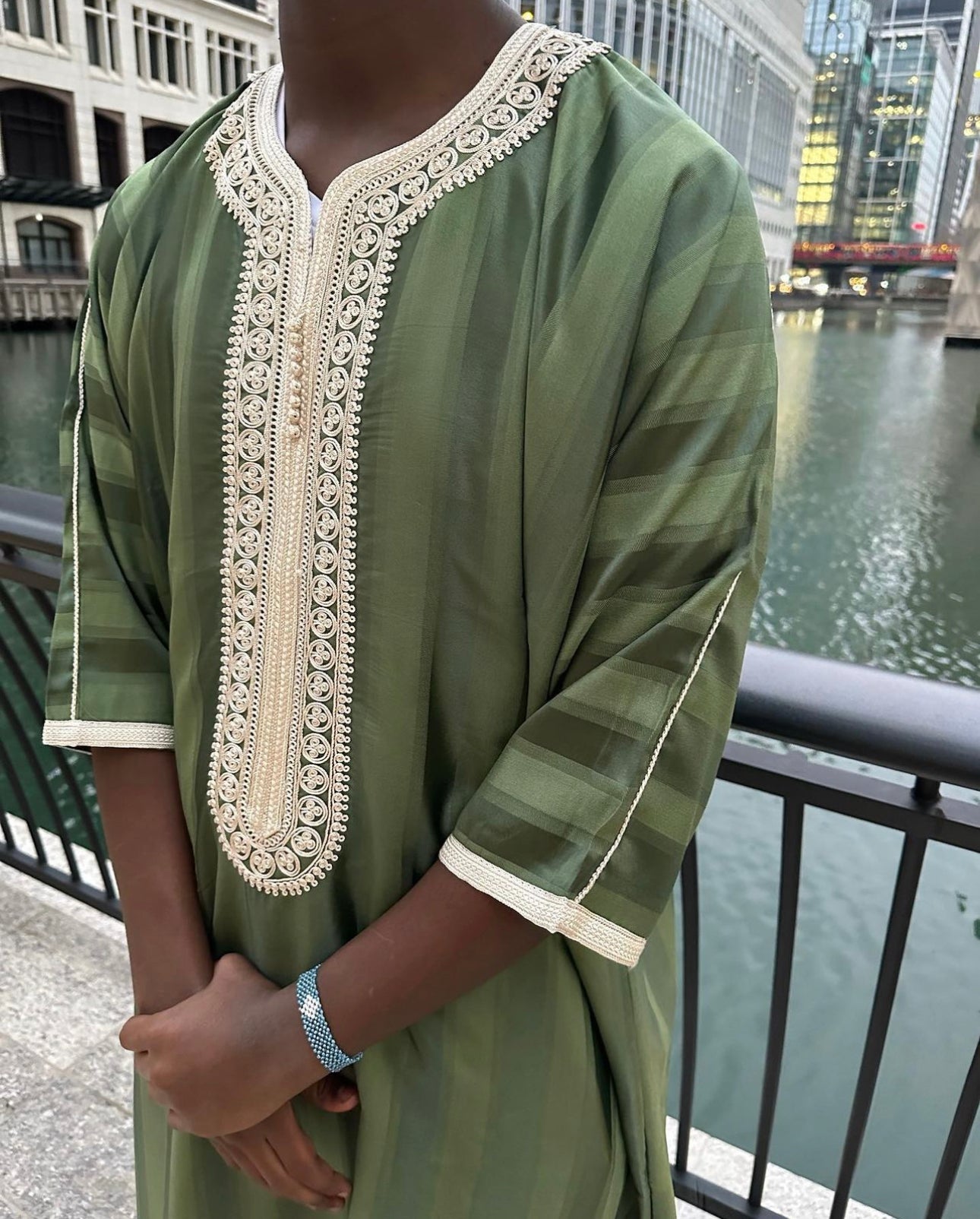 Olive Green/Beige Moroccan Thobe