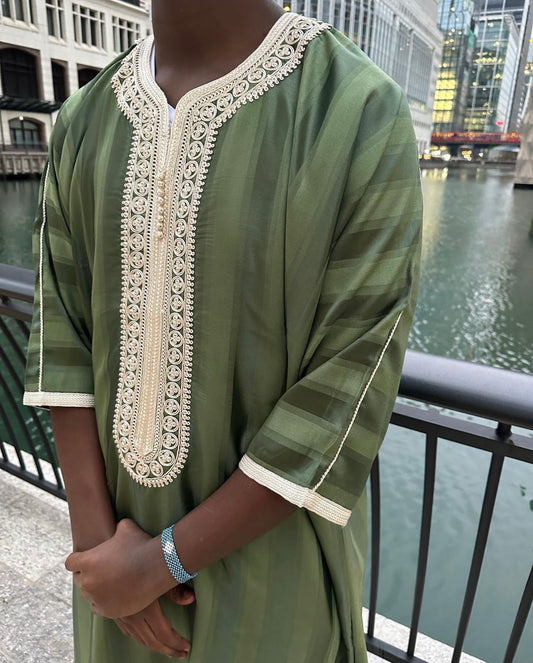 Olive Green/Beige Moroccan Thobe