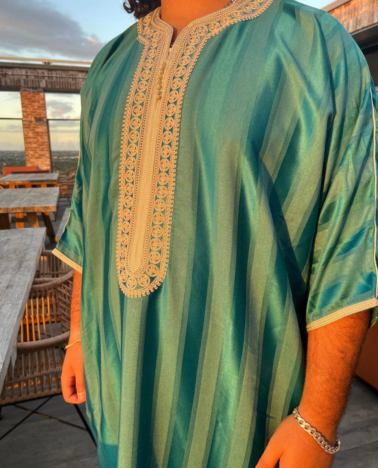 Sky Blue/Beige Moroccan Thobe
