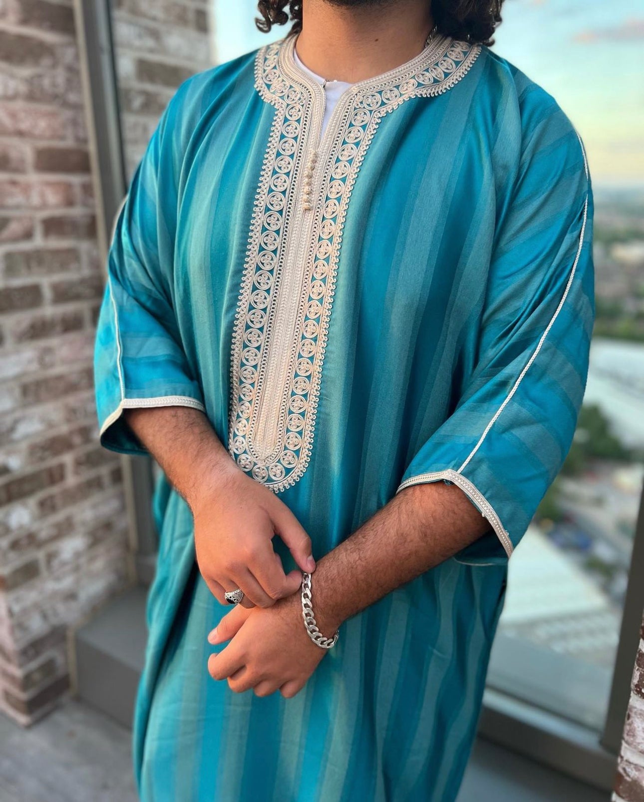 Sky Blue/Beige Moroccan Thobe