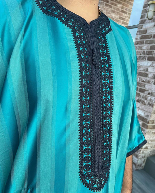 Sky Blue/Navy Moroccan Thobe