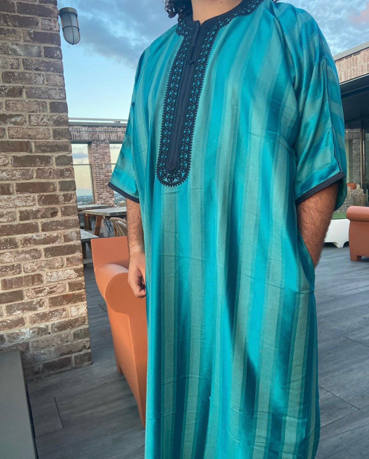 Sky Blue/Navy Moroccan Thobe